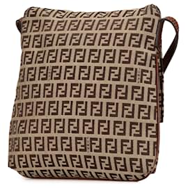 Fendi-Fendi Brown Zucchino Canvas Crossbody-Brown,Beige