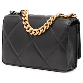 Chanel-Chanel Sac à Chaîne 19 en Cuir d'Agneau Matelassé Noir-Noir