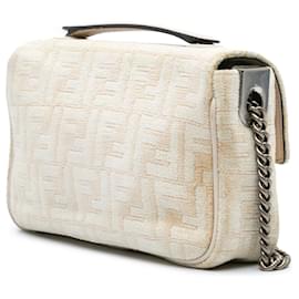 Fendi-Fendi Brown FF Chenille and Vitello Seta Chain Midi Baguette-Brown,Beige