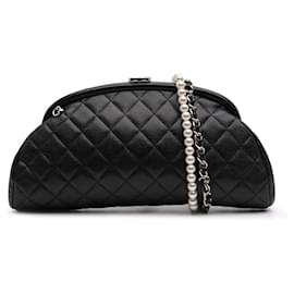 Chanel-Chanel Black Quilted Caviar Timeless Kisslock Clutch with Chain-Black