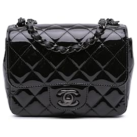 Chanel-Chanel Black Mini Square Classic Patent So Black Single Flap-Black