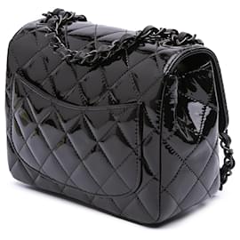 Chanel-Chanel Black Mini Square Classic Patent So Black Single Flap-Black