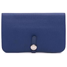 Hermès-Hermès Blue Clemence Dogon Wallet GM-Blue