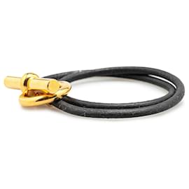 Hermès-Bracelet double tour Glenan en cuir noir Hermès-Noir,Autre