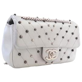 Chanel-Chanel Silver Mini Rectangular Chevron Lambskin Stud Wars Flap-Silvery