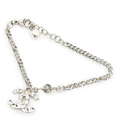 Chanel-Chanel Silver Silver CC Rhinestones Charms Bracelet-Silvery