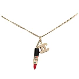 Chanel-Chanel Gold Gold Plated CC Lipstick Pendant Necklace-Golden