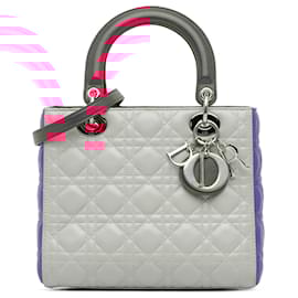 Dior-Dior White Medium Tricolor Lambskin Cannage Lady Dior-White