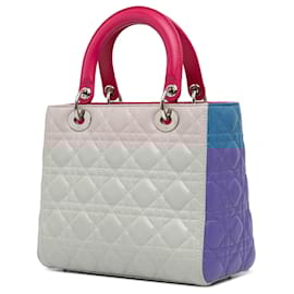Dior-Dior White Medium Tricolor Lambskin Cannage Lady Dior-White
