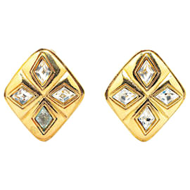 Chanel-Boucles d'oreilles clips en cristal de diamant plaqué or Chanel-Doré