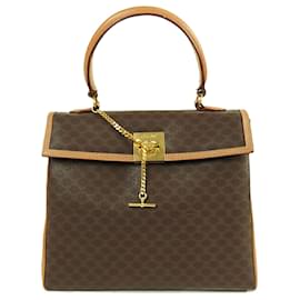 Céline-Celine Brown Macadam Coated Canvas Top Handle Bag-Brown