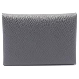 Hermès-Hermes Calvi Duo Coin Case in Ardoise-Brown,Grey