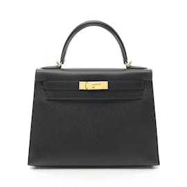 Hermès-Sac à main Hermes Kelly 28 en cuir Epsom noir-Noir