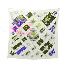 Hermès-Hermes HERMES Carre 90 PAVOIS Scarf-White,Multiple colors
