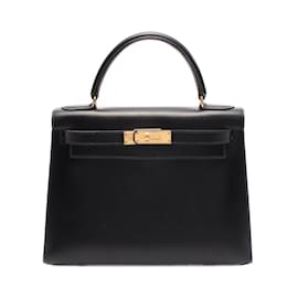 Hermès-Hermes Kelly 28 Handbag in Black Calfskin-Black