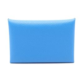 Hermès-Hermes Calvi Verso Coin Case-Blue,Dark blue