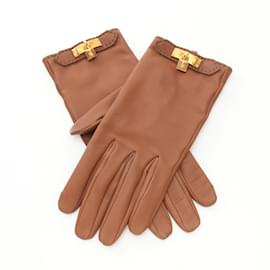 Hermès-Gants en cuir Hermes Kelly-Marron