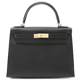 Hermès-Sac à main Hermes Kelly 28 en cuir Epsom noir-Noir