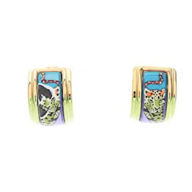 Hermès-Hermes Blue and Gold Cloisonné Clip Earrings-Blue,Golden