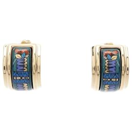 Hermès-Hermes Gold Plated Cloisonné Clip Earrings-Multiple colors,Golden,Green
