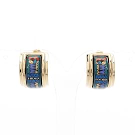 Hermès-Hermes Gold Plated Cloisonné Clip Earrings-Multiple colors,Golden,Green