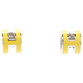 Hermès-Hermes Mini Pop H Earrings-Silvery,Golden,Yellow
