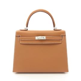 Hermès-Hermes Kelly 25 Handbag in Brown Epsom Leather-Brown