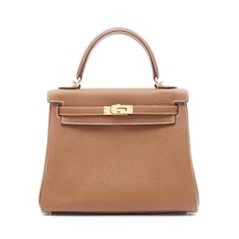 Hermès-Hermes Kelly 25 Handbag in Brown Togo Leather-Brown