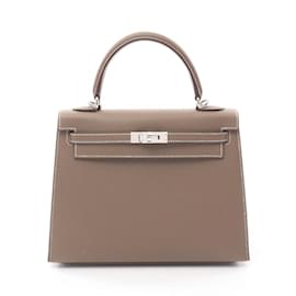 Hermès-Hermes Kelly 25 Handbag in Brown Epsom Leather-Brown