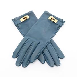 Hermès-Hermes Kelly Homage Blue Lambskin Gloves-Blue