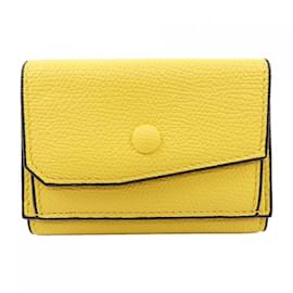 Valextra-Valextra Yellow Leather Tri-Fold Wallet-Yellow