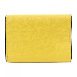 Valextra-Valextra Yellow Leather Tri-Fold Wallet-Yellow