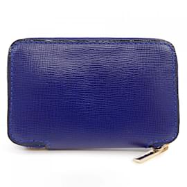 Valextra-Valextra Navy Leather Coin Purse-Navy blue