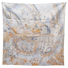 Hermès-Hermes Carré 90 LES FOLIES DU FAUBOURG Scarf-Brown,Multiple colors,Orange