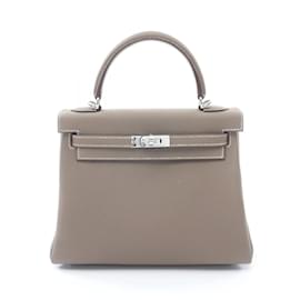Hermès-Hermes Kelly 25 Handbag in Togo Leather-Brown,Taupe