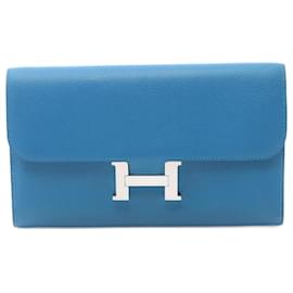 Hermès-Hermes Constance Long Blue Frida Bi-fold Wallet-Blue