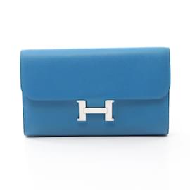 Hermès-Hermes Constance Long Blue Frida Bi-fold Wallet-Blue