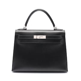 Hermès-Hermes Kelly 28 Handbag in Black Calfskin-Black