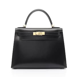 Hermès-Hermes Kelly 28 Handbag in Black Calfskin-Black