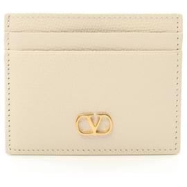 Valentino Garavani-Valentino Garavani Ivory Leather Business Card Case-Cream