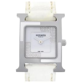 Hermès-Montre H Hermes en acier inoxydable et cuir pour femmes-Autre