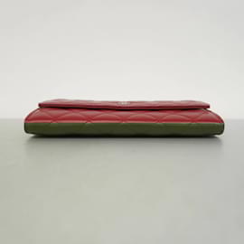 Chanel-Portefeuille Long Chanel en Cuir d'Agneau Rouge-Rouge