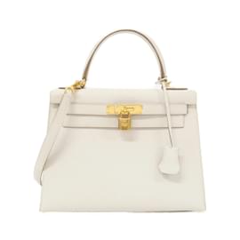 Hermès-Sac à main Hermes Kelly 28 cm-Écru