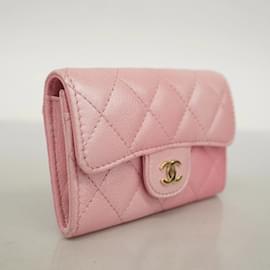 Chanel-Porte-cartes en cuir d'agneau rose Chanel-Rose