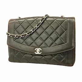 Chanel-Sac à épaule Chanel Diana Chain en agneau noir-Noir