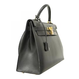 Hermès-Hermes Kelly 32 Handbag in Black Box Calf Leather-Black