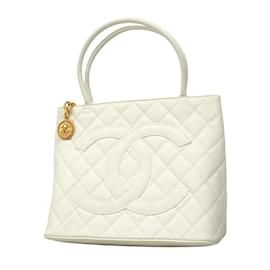 Chanel-Sac tote en cuir de veau grainé blanc Chanel-Blanc