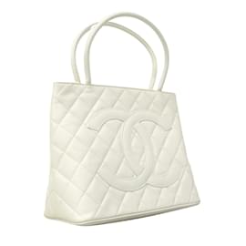 Chanel-Sac tote en cuir de veau grainé blanc Chanel-Blanc