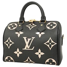 Louis Vuitton-Sac à main Louis Vuitton Monogram Empreinte Bicolore Speedy Bandoulière 25-Noir,Beige