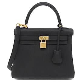 Hermès-Sac à main Hermes Kelly 25 cm-Noir
